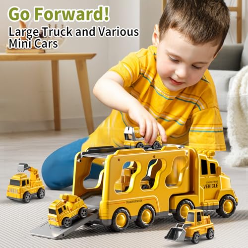 JUKUDAHU Trucks for Toddlers 2-4 Years 1-3 4-8 4-7 Boys Girls, 5 in 1 Construction Carrier Toy Trucks for Kids, Detachable Transport Trailer Toy, 1 Year Old Boy Gifts Birthday Toy - Image 5