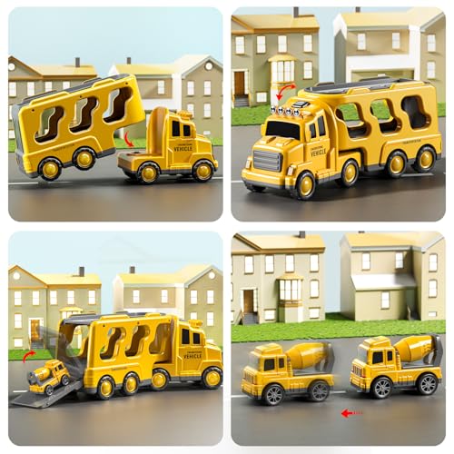 JUKUDAHU Trucks for Toddlers 2-4 Years 1-3 4-8 4-7 Boys Girls, 5 in 1 Construction Carrier Toy Trucks for Kids, Detachable Transport Trailer Toy, 1 Year Old Boy Gifts Birthday Toy - Image 4