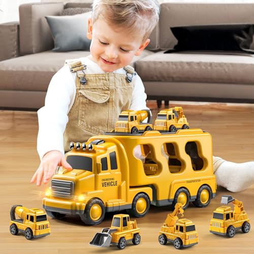 JUKUDAHU Trucks for Toddlers 2-4 Years 1-3 4-8 4-7 Boys Girls, 5 in 1 Construction Carrier Toy Trucks for Kids, Detachable Transport Trailer Toy, 1 Year Old Boy Gifts Birthday Toy - Image 3