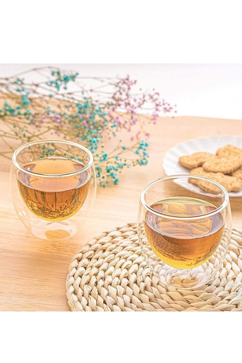 أكواب مزدوجة الجدار سعة 250 مل للقهوة/الشاي، كوب زجاجي صغير للإسبريسو، مجموعة من 6 أكواب قهوة مثالية للكابتشينو واللاتيه والشاي التركي والحليب والمشروبات الأخرى - Image 4