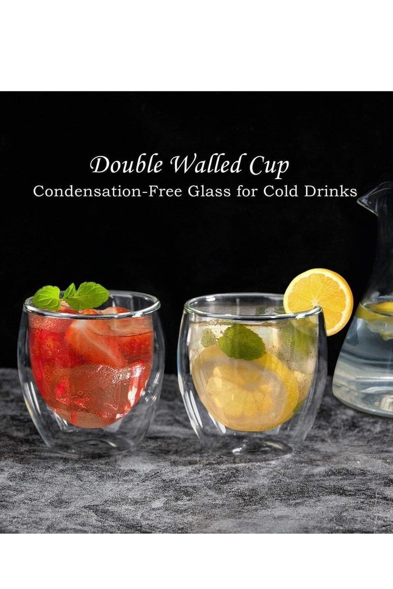 أكواب مزدوجة الجدار سعة 250 مل للقهوة/الشاي، كوب زجاجي صغير للإسبريسو، مجموعة من 6 أكواب قهوة مثالية للكابتشينو واللاتيه والشاي التركي والحليب والمشروبات الأخرى - Image 2