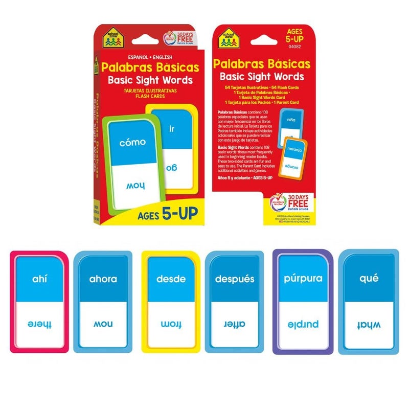 School Zone Preschool Spanish Bilingual 4-Pack Flash Cards: 224 Cards, Tarjetas de Ãndice BilingÃ¼es EspaÃ±ol/InglÃ©s, Alphabet, Sight Words,: Numbers 1-100, Colors & Shapes, Language Immersion, Ages 4+ (Spanish/English Edition) - Image 4