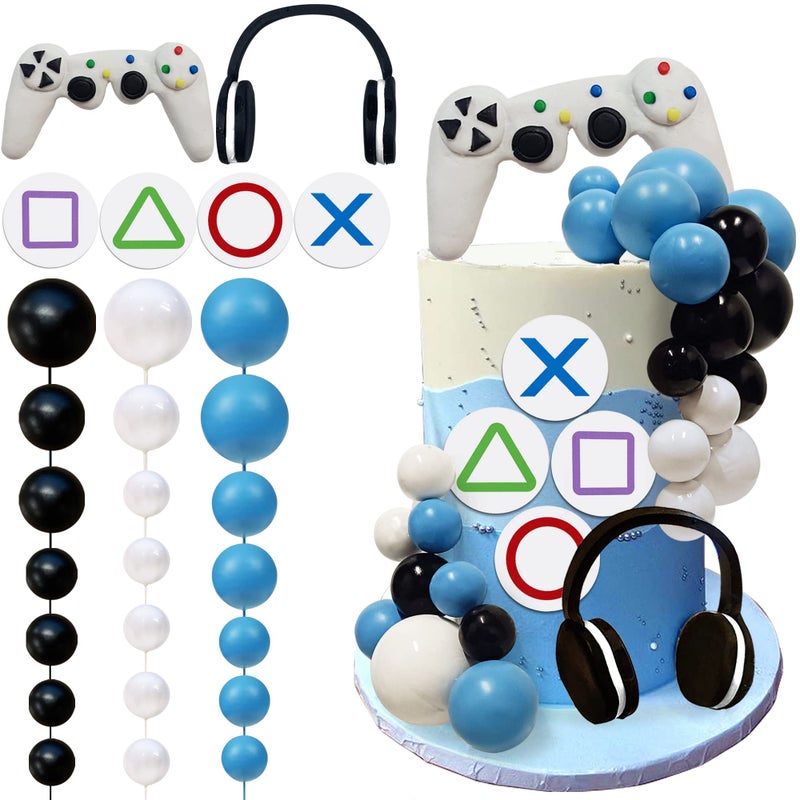 TOSPARTY 30 PCS Video Game Themes Cake Toppers Cake Decoration Headset Cake Decoration Ball Cake Decoration Game Controller Cake Decoration for Birthday Party (White) - Image 1