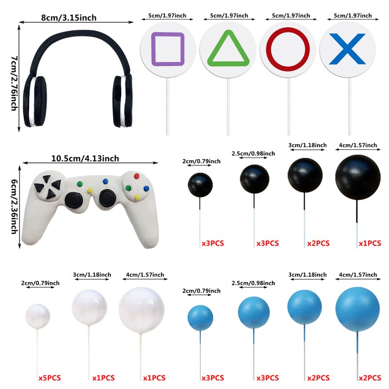 TOSPARTY 30 PCS Video Game Themes Cake Toppers Cake Decoration Headset Cake Decoration Ball Cake Decoration Game Controller Cake Decoration for Birthday Party (White) - Image 2