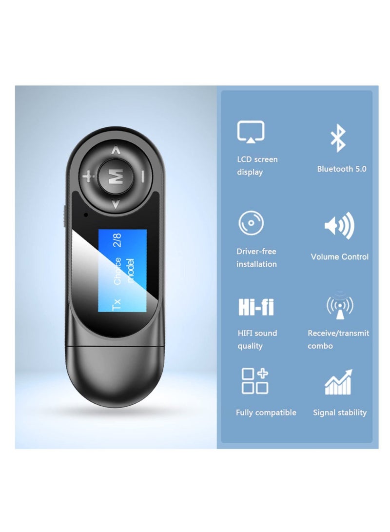 Captaintech Bluetooth Transmitter Receiver with LCD Screen, USB Bluetooth 5.0 Audio Transmitter with 3.5mm Jack, Mini Portable Bluetooth Adapter, Low Latency, for TV, Stereo, Car, Headphones, Speakers, PC - Image 4