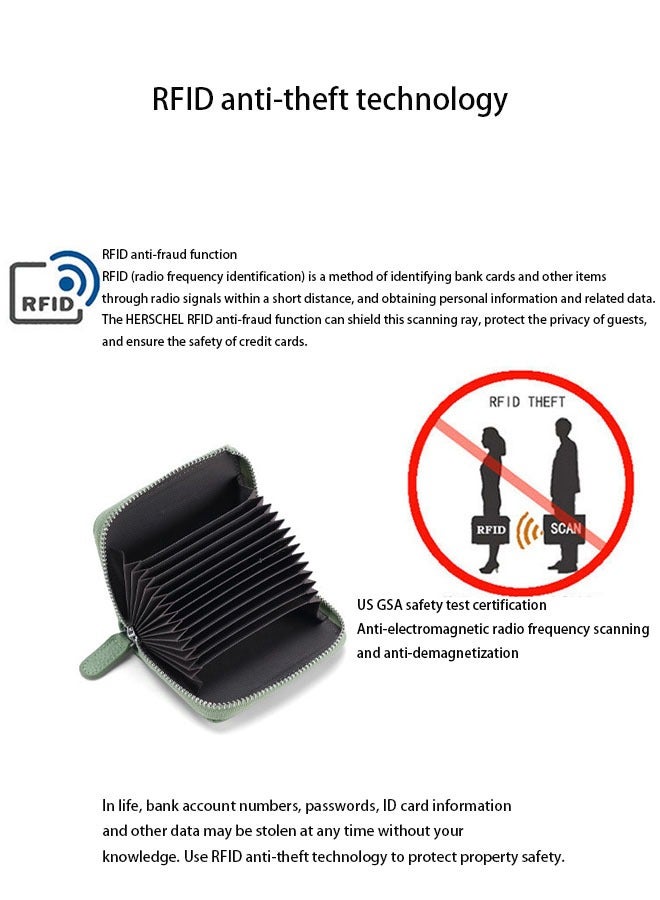 Credit Card Holder Wallet, RFID 20 Slots Credit Card Holder Genuine Leather Small Card Case, Zippered Accordion Wallet, Unisex, Wallet Card Case (Black) - Image 3