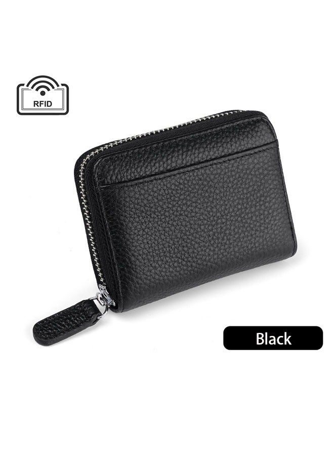Credit Card Holder Wallet, RFID 20 Slots Credit Card Holder Genuine Leather Small Card Case, Zippered Accordion Wallet, Unisex, Wallet Card Case (Black) - Image 1