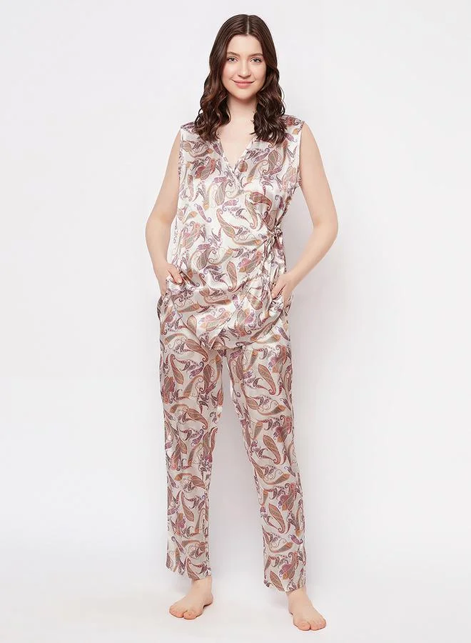 كلوفيا Satin Paisley Print Angrakha Top & Pyjama Set by Styli