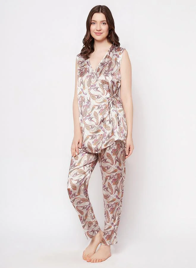 كلوفيا Satin Paisley Print Angrakha Top & Pyjama Set by Styli
