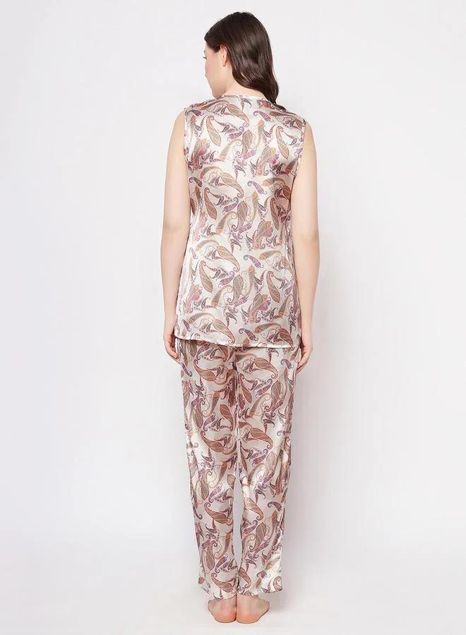 كلوفيا Satin Paisley Print Angrakha Top & Pyjama Set by Styli