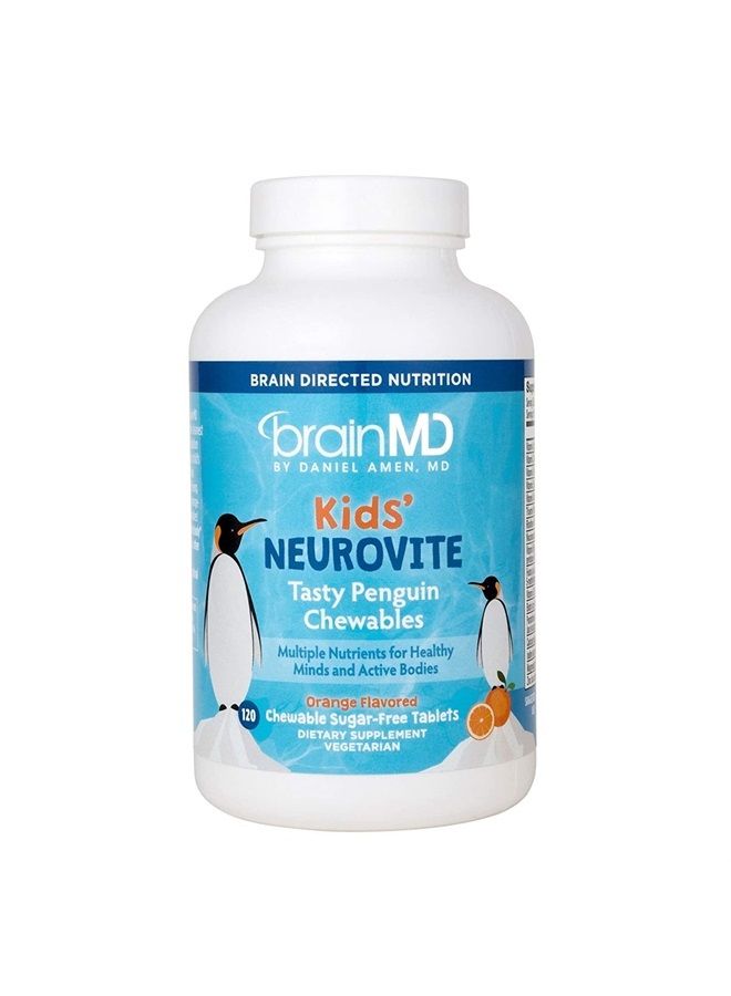 BRAINMD Dr Amen Kids' NeuroVite, Orange Flavor - 120 Penguin-Shaped Chewables - Multivitamin & Mineral Supplement - Promotes Healthy Development & Growth - Gluten Free - 60 Servings - Image 1