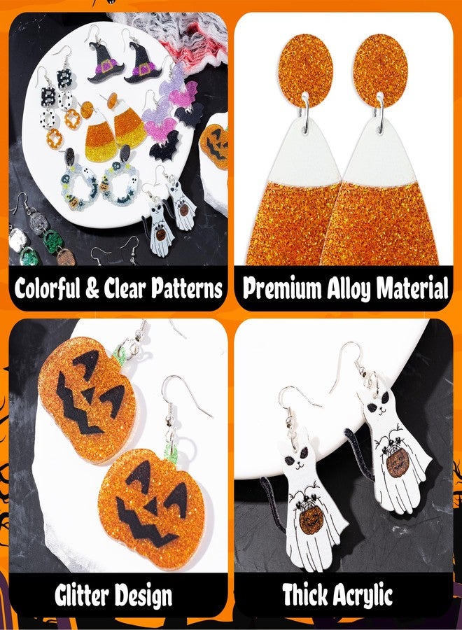 Y1tvei Halloween Glitter Acrylic Earrings - 9 Pairs Pumpkin Wreath Witch Hat Black Boots Bat White Ghosts Charm Earring Sparkly Drop Dangle Stud Ear Decor Jewelry Accessory Supplies for Women Party - Image 3