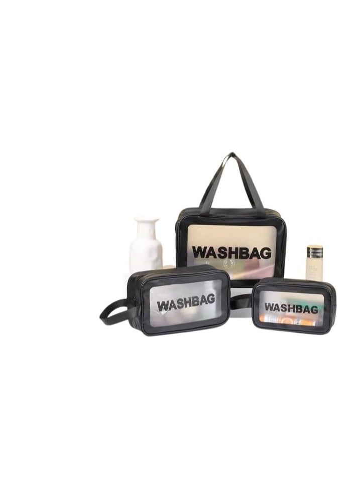 ماركة غير محددة - طقم شنط رحلات ضد الماء – WASHBAG جلد مستورد متوفر 3 الوان M (اسود) - Image 1