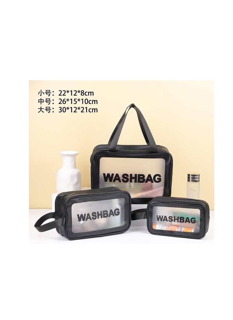 ماركة غير محددة - طقم شنط رحلات ضد الماء – WASHBAG جلد مستورد متوفر 3 الوان M (اسود) - Image 1