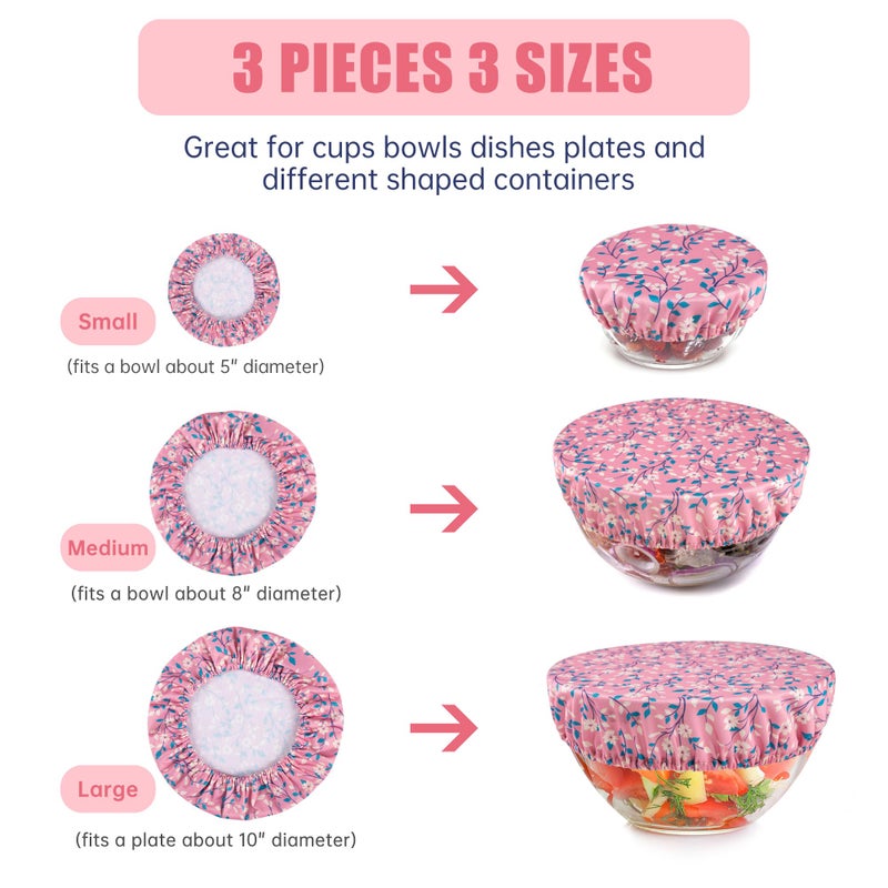 wegreeco Elastic Reusable Bowl Covers for Bread Proofing, Fabric Cloth Sourdough Bowl Covers for Proofing - Set of 3, Pink Flowers - Image 3