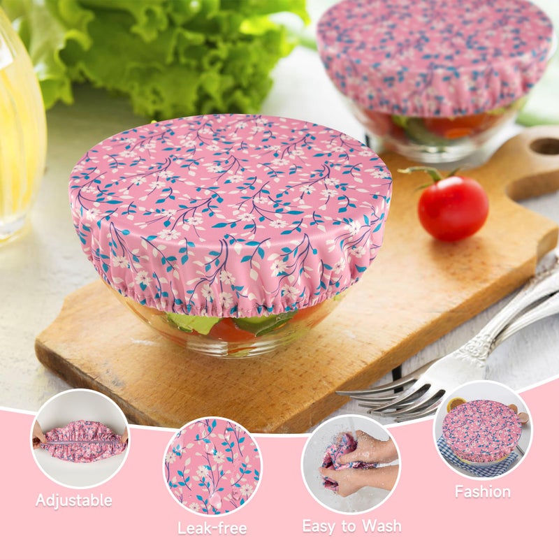 wegreeco Elastic Reusable Bowl Covers for Bread Proofing, Fabric Cloth Sourdough Bowl Covers for Proofing - Set of 3, Pink Flowers - Image 2