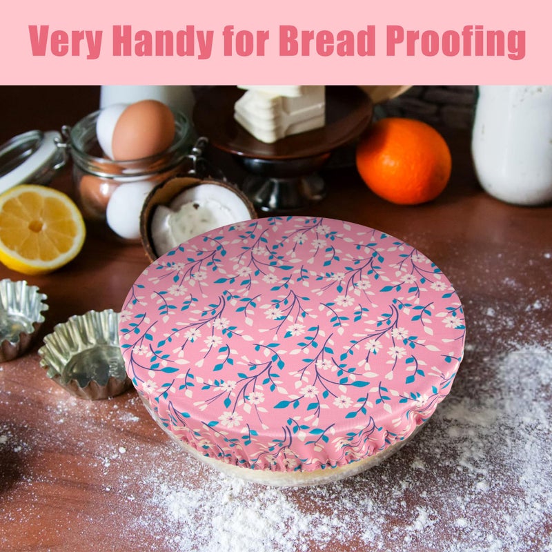 wegreeco Elastic Reusable Bowl Covers for Bread Proofing, Fabric Cloth Sourdough Bowl Covers for Proofing - Set of 3, Pink Flowers - Image 4