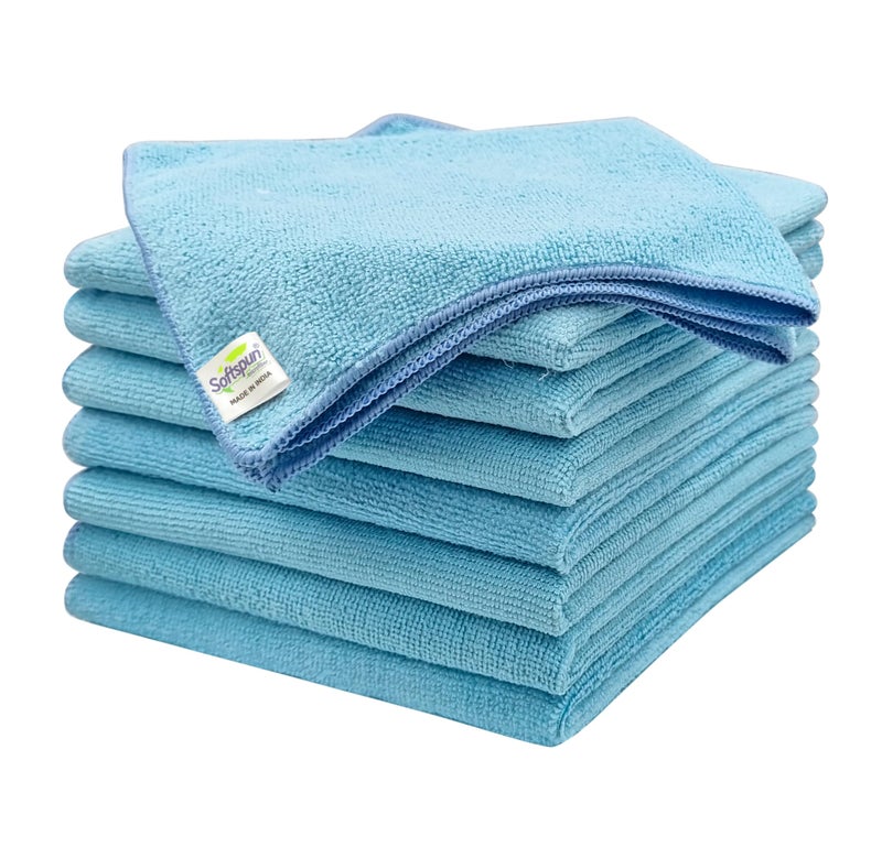 SOFTSPUN Microfiber Cleaning Cloths, 8pcs 40x40cms 220 GSM Sky Blue! Highly Absorbent, Lint and Streak Free, Multi -Purpose Wash Cloth for Kitchen, Car, Window, Stainless Steel, Silverware.… - Image 1