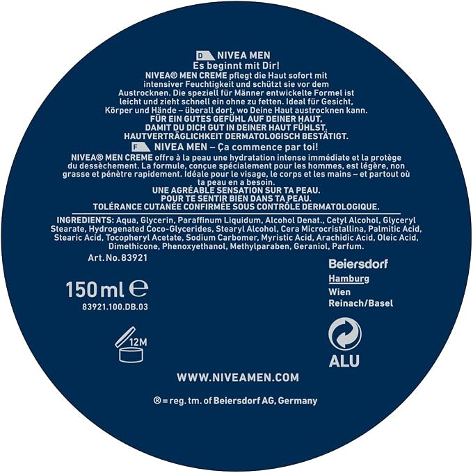 Nivea Men Cream in 1 pack (1 x 150 ml), skin cream for face, body and hands, nourishing moisturising cream with fresh masculine fragrance - Image 2
