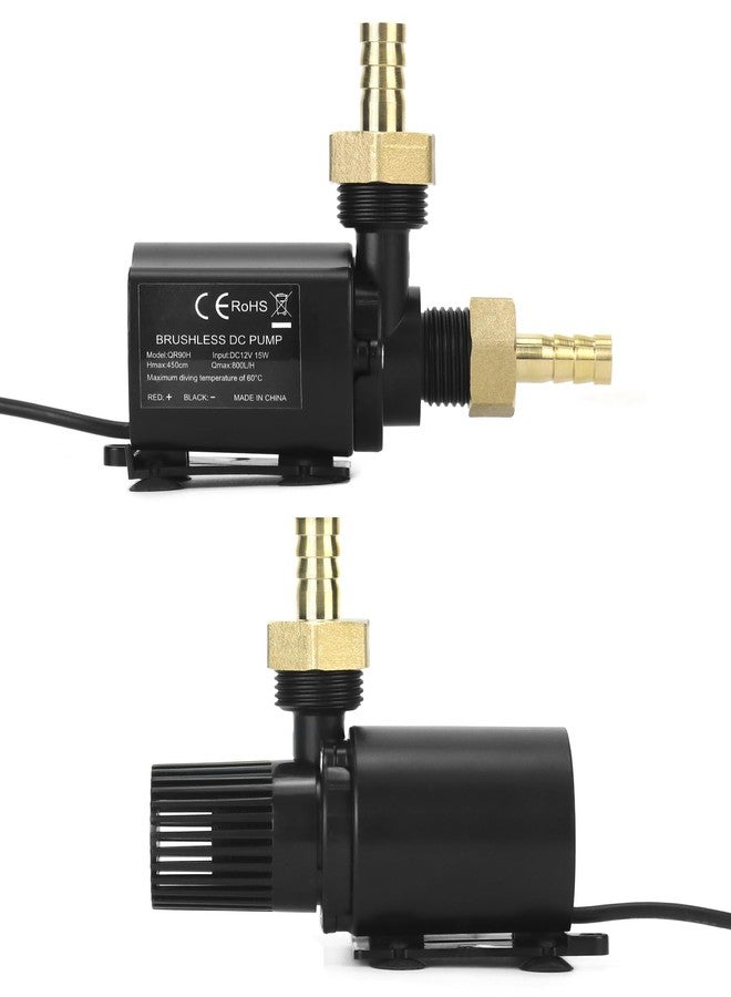 QWORK 12V Submersible Water Pump with Brass Male Thread Nozzles - 800L/H Flow Rate, 14½ ft Max Lift Height, 9-15W Adjustable Power for Aquarium, Fountain, Bonsai, and More - Image 4