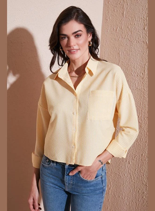 Lela Lela Regular Fit Striped Chest Pocket Textured Shirt Women's SHIRT 6772870