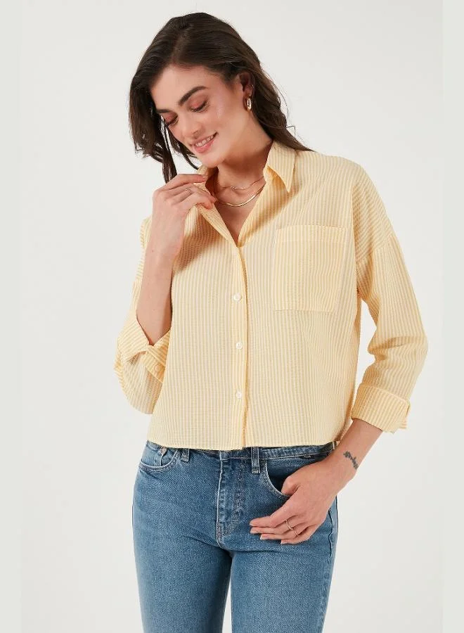Lela Lela Regular Fit Striped Chest Pocket Textured Shirt Women's SHIRT 6772870