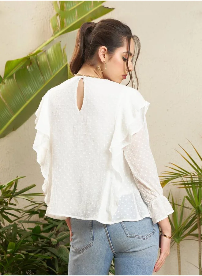 ساسافراس Dobby Ruffled Peplum Top by Styli