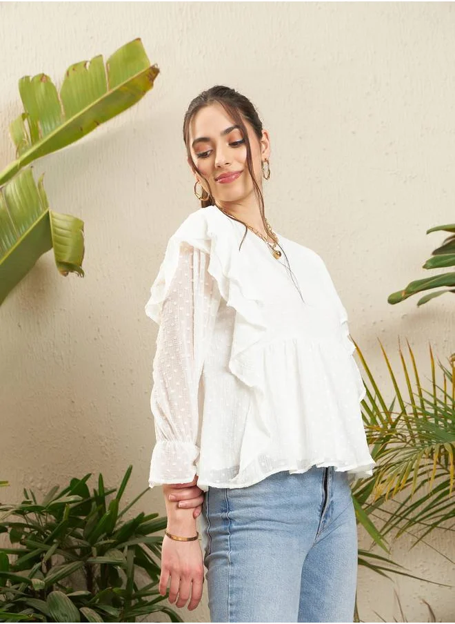 ساسافراس Dobby Ruffled Peplum Top by Styli