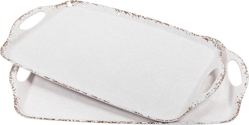ZAROCRUS Farmhouse Melamine Serving Tray with Handles Set of 2 19x12 Extra Large Rectangular Turkey Serving Platter Serving Food Trays for Entertaining ChristmasThanksgivingParty Ivory - Image 2