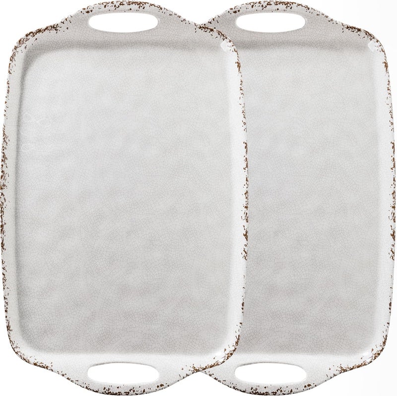 ZAROCRUS Farmhouse Melamine Serving Tray with Handles Set of 2 19x12 Extra Large Rectangular Turkey Serving Platter Serving Food Trays for Entertaining ChristmasThanksgivingParty Ivory - Image 1