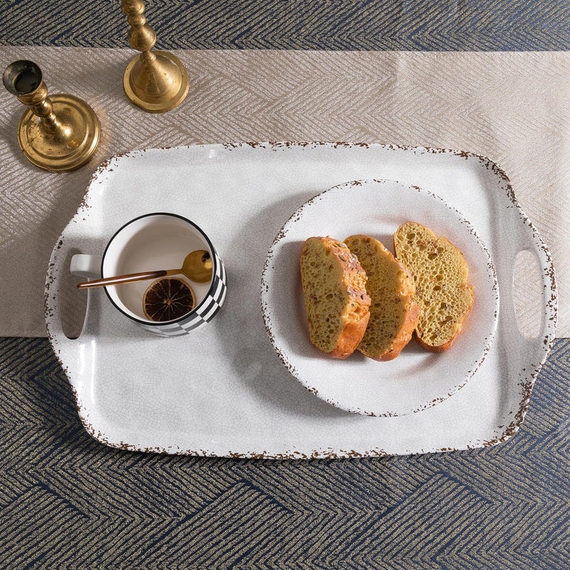 ZAROCRUS Farmhouse Melamine Serving Tray with Handles Set of 2 19x12 Extra Large Rectangular Turkey Serving Platter Serving Food Trays for Entertaining ChristmasThanksgivingParty Ivory - Image 4