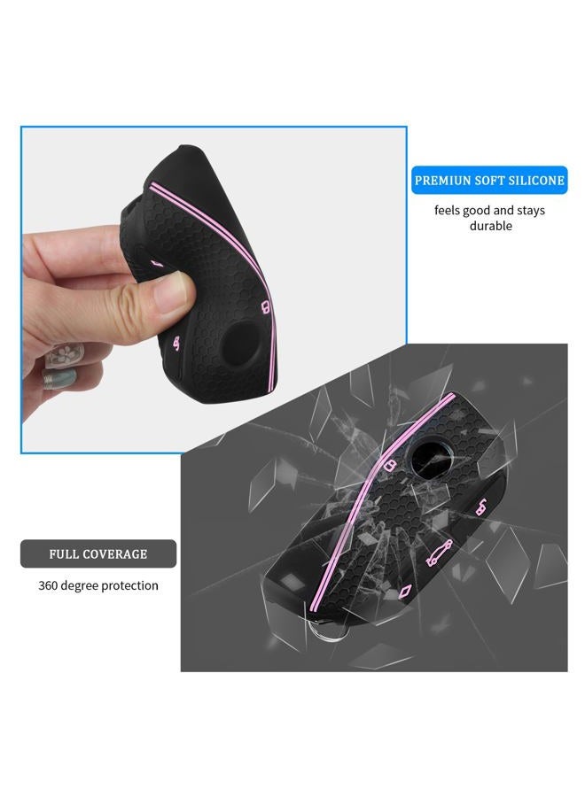 QBUC 2PCS for BMW Key Fob Cover, Soft Silicone Key Case for BMW 2024 2023 2025 7 Series IX I5 M60 X5 X7 X6 IX I7 Car Key Protector with Rings (3 Button,Pink) - Image 5
