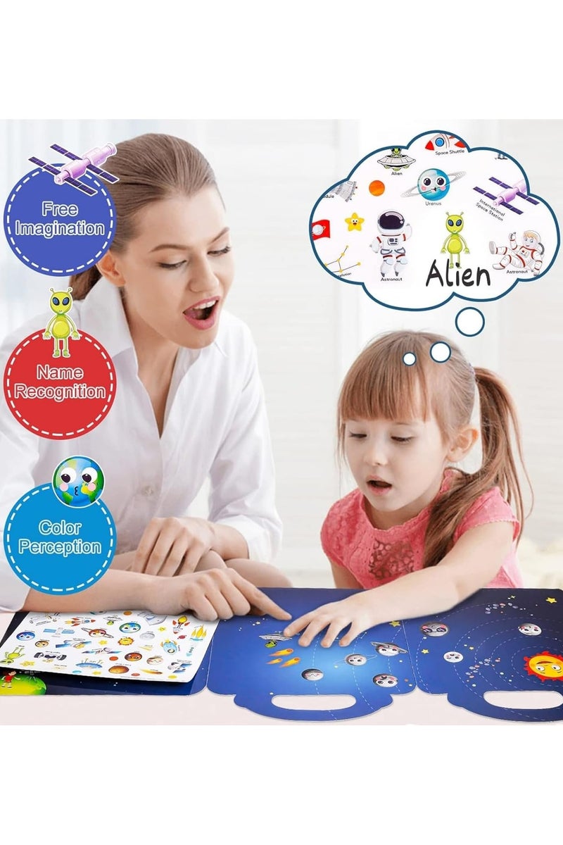 Reusable Sticker Books Toys for Kids-4 Pack Stickers Books for Age 2 3 4 Year Old Toddlers, 3D Clear Animal Space Vehicles Dinosaur Sticker Book Educational Learning Toy Birthday Gifts - Image 2