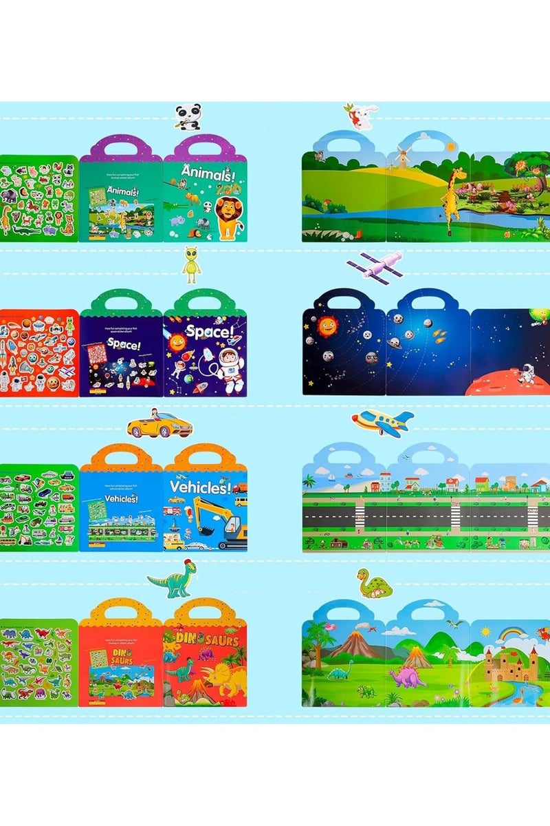 Reusable Sticker Books Toys for Kids-4 Pack Stickers Books for Age 2 3 4 Year Old Toddlers, 3D Clear Animal Space Vehicles Dinosaur Sticker Book Educational Learning Toy Birthday Gifts - Image 5