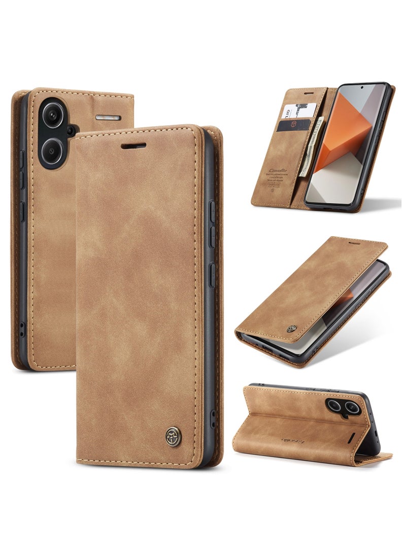 CaseMe RedMi Note 13 pro plus 5G Wallet Case Book Folding Flip Folio Case with Magnetic Kickstand Card Slots Protective Cover - Brown - Image 1