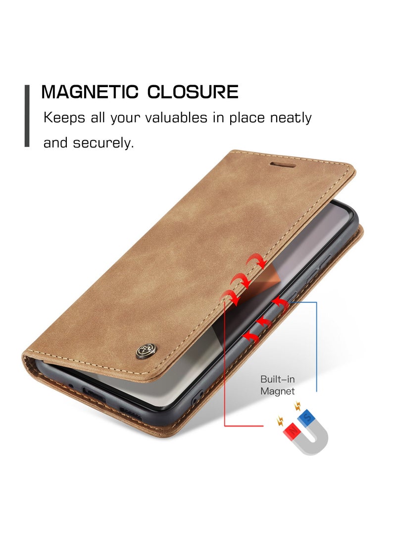 CaseMe RedMi Note 13 pro plus 5G Wallet Case Book Folding Flip Folio Case with Magnetic Kickstand Card Slots Protective Cover - Brown - Image 4