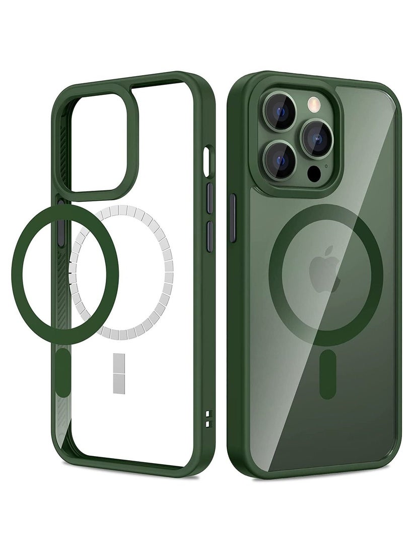 Raxoom iPhone 13 Pro Magnetic Case, Built in Magnets Compatible with MagSafe, Clear Hard PC Back Cover + Soft TPU Frame Shockproof Protective Slim Bumper Case for iPhone 13 Pro 6.1" -Alpine Green - Image 1