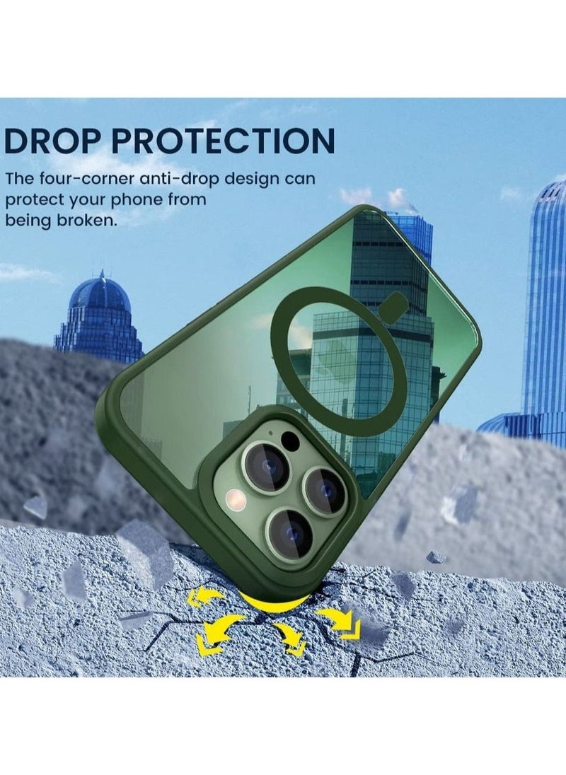 Raxoom iPhone 13 Pro Magnetic Case, Built in Magnets Compatible with MagSafe, Clear Hard PC Back Cover + Soft TPU Frame Shockproof Protective Slim Bumper Case for iPhone 13 Pro 6.1" -Alpine Green - Image 5