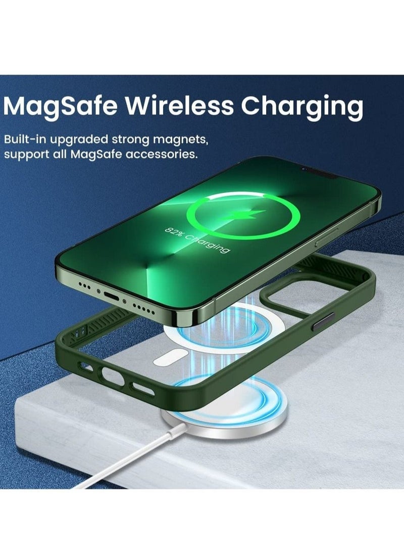 Raxoom iPhone 13 Pro Magnetic Case, Built in Magnets Compatible with MagSafe, Clear Hard PC Back Cover + Soft TPU Frame Shockproof Protective Slim Bumper Case for iPhone 13 Pro 6.1" -Alpine Green - Image 2