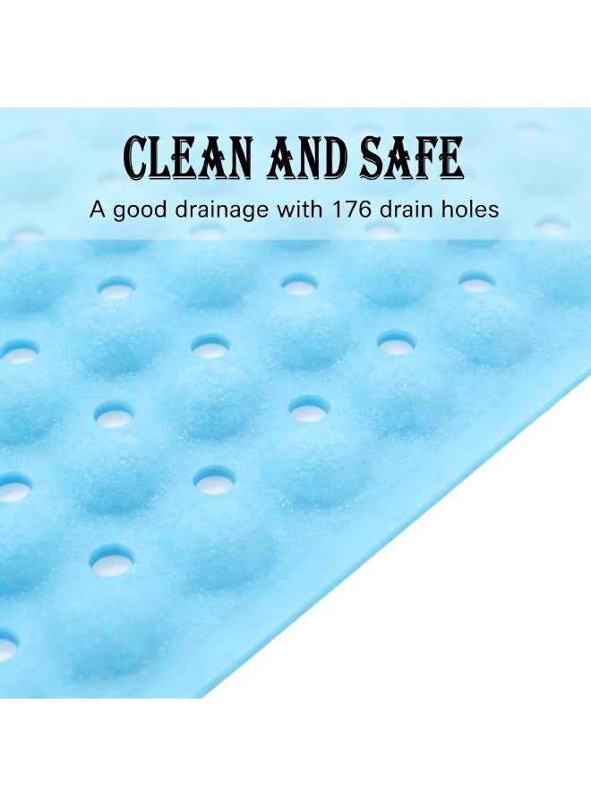 Bath Tub Shower Mat 40 x 16 Inch | Extra Large Non‑Slip Bath Mat with Suction Cups | Drain Holes & Machine Washable Bathroom Mat, Cyan Blue - Image 5
