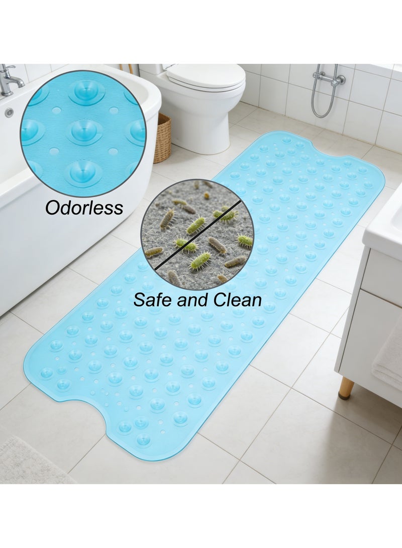 Bath Tub Shower Mat 40 x 16 Inch | Extra Large Non‑Slip Bath Mat with Suction Cups | Drain Holes & Machine Washable Bathroom Mat, Cyan Blue - Image 3