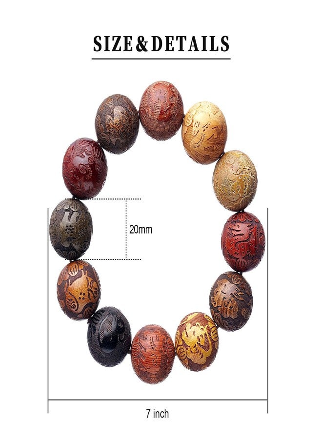 Hondark Handcrafted Wooden Bead Bracelet Multi-Color Prayer Bracelet,1pc/pack (Dia.20mmX12pcsBirthAnimals) - Image 3