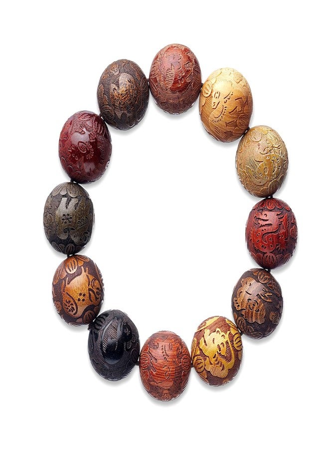 Hondark Handcrafted Wooden Bead Bracelet Multi-Color Prayer Bracelet,1pc/pack (Dia.20mmX12pcsBirthAnimals) - Image 1