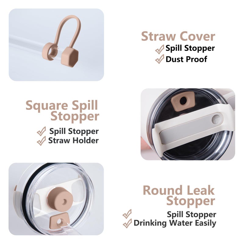 DUNLAGUE Silicone Spill Stopper Set Compatible with Stanley Cup 2.0 30oz & 40oz with Straw Cover (Set of 2  Almond Rose) - Image 3