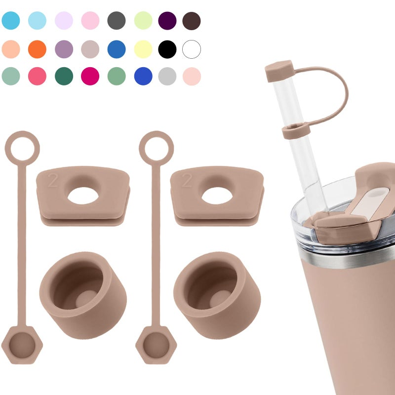 DUNLAGUE Silicone Spill Stopper Set Compatible with Stanley Cup 2.0 30oz & 40oz with Straw Cover (Set of 2  Almond Rose) - Image 1