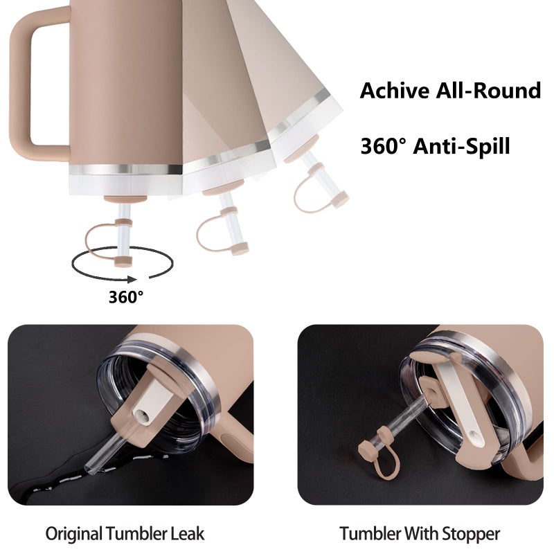 DUNLAGUE Silicone Spill Stopper Set Compatible with Stanley Cup 2.0 30oz & 40oz with Straw Cover (Set of 2  Almond Rose) - Image 4