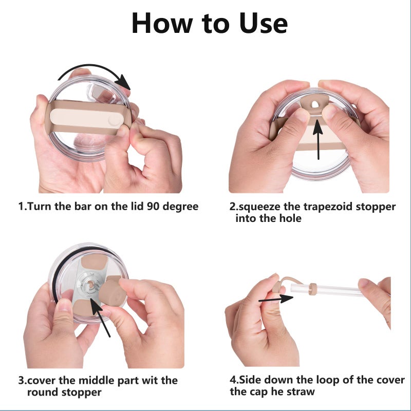 DUNLAGUE Silicone Spill Stopper Set Compatible with Stanley Cup 2.0 30oz & 40oz with Straw Cover (Set of 2  Almond Rose) - Image 5