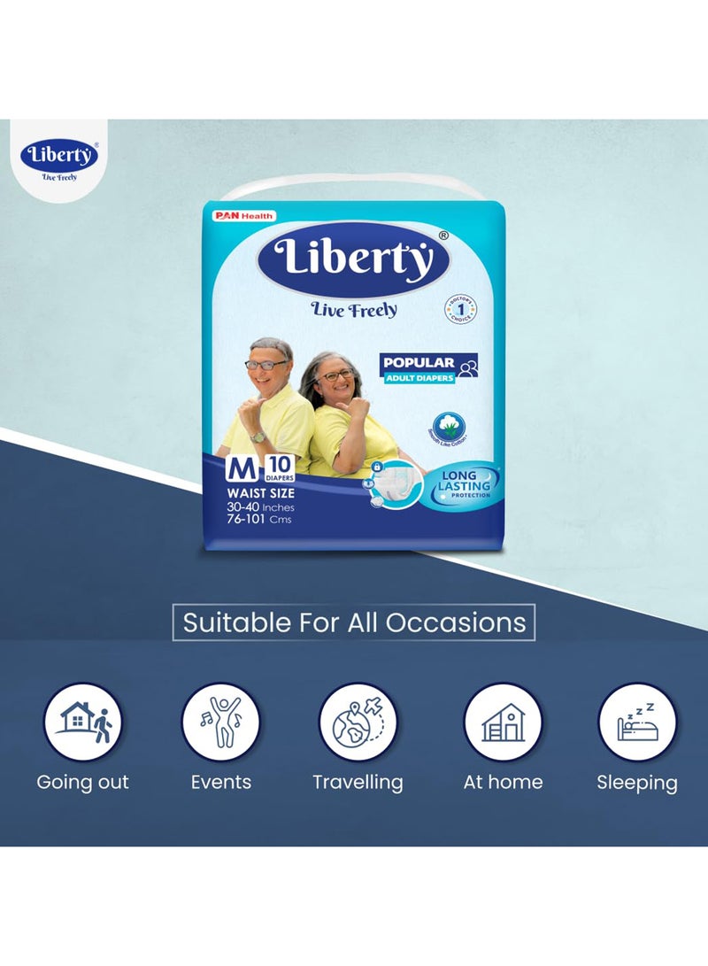 Liberty Popular Adult Diapers Tape Style Medium M Size 10 Count Waist Size 76-101Cm 30-40 Inches Unisex Wetness Indicator Pack Of 1 - Image 5