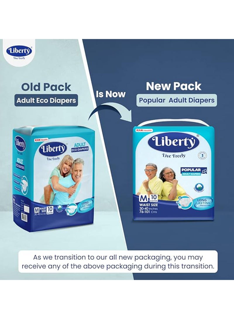 Liberty Popular Adult Diapers Tape Style Medium M Size 10 Count Waist Size 76-101Cm 30-40 Inches Unisex Wetness Indicator Pack Of 1 - Image 2