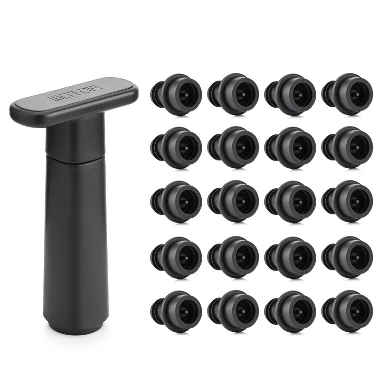 WOTOR Wine Saver Vacuum Pump with 20 Stoppers Wine Stopper  Preserver Reusable Bottle Sealer Keeps Fresh Ideal Accessories Gift Flat Handle
